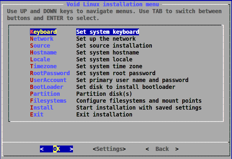 void-installer menu
