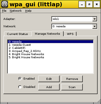 wpa_gui, Manage Networks tab