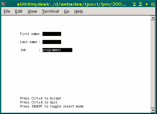Output of the practical form